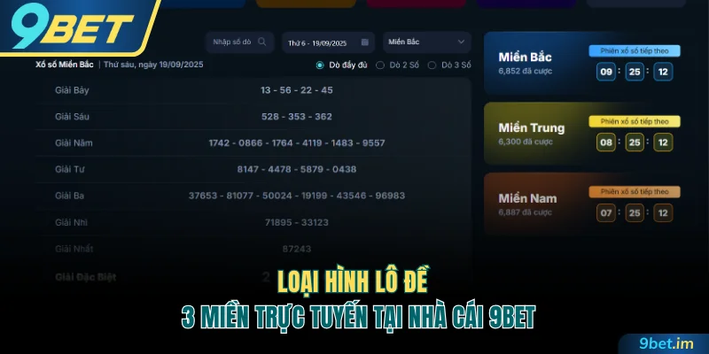 Loại hình lô đề 3 miền trực tuyến 9BET